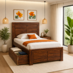 Marvexa Solid Wood Single Bed with Classic Look in Pure Natural Tone for Home Interiors