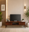 Marvique Solid Sheesham Entertainment Unit with Functional Display Shelves