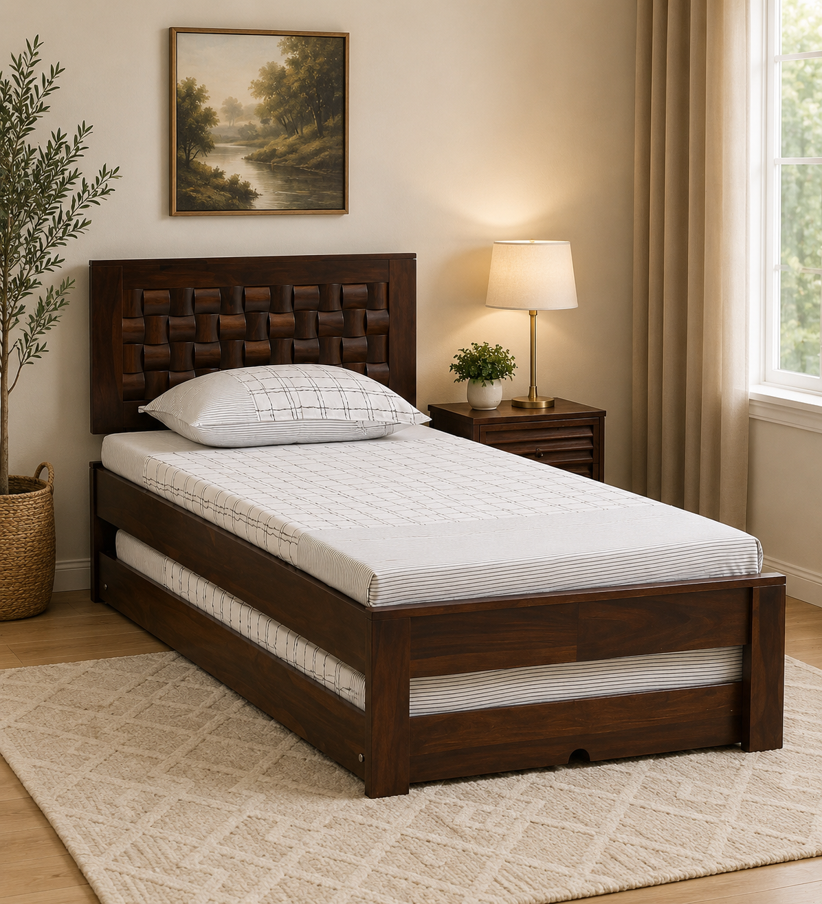 Monvira Solid Wood Single Bed with Contemporary Look in Pure Natural Tone (1) Monvira Solid Wood Single Bed with Contemporary Look in Pure Natural Tone - Image 1