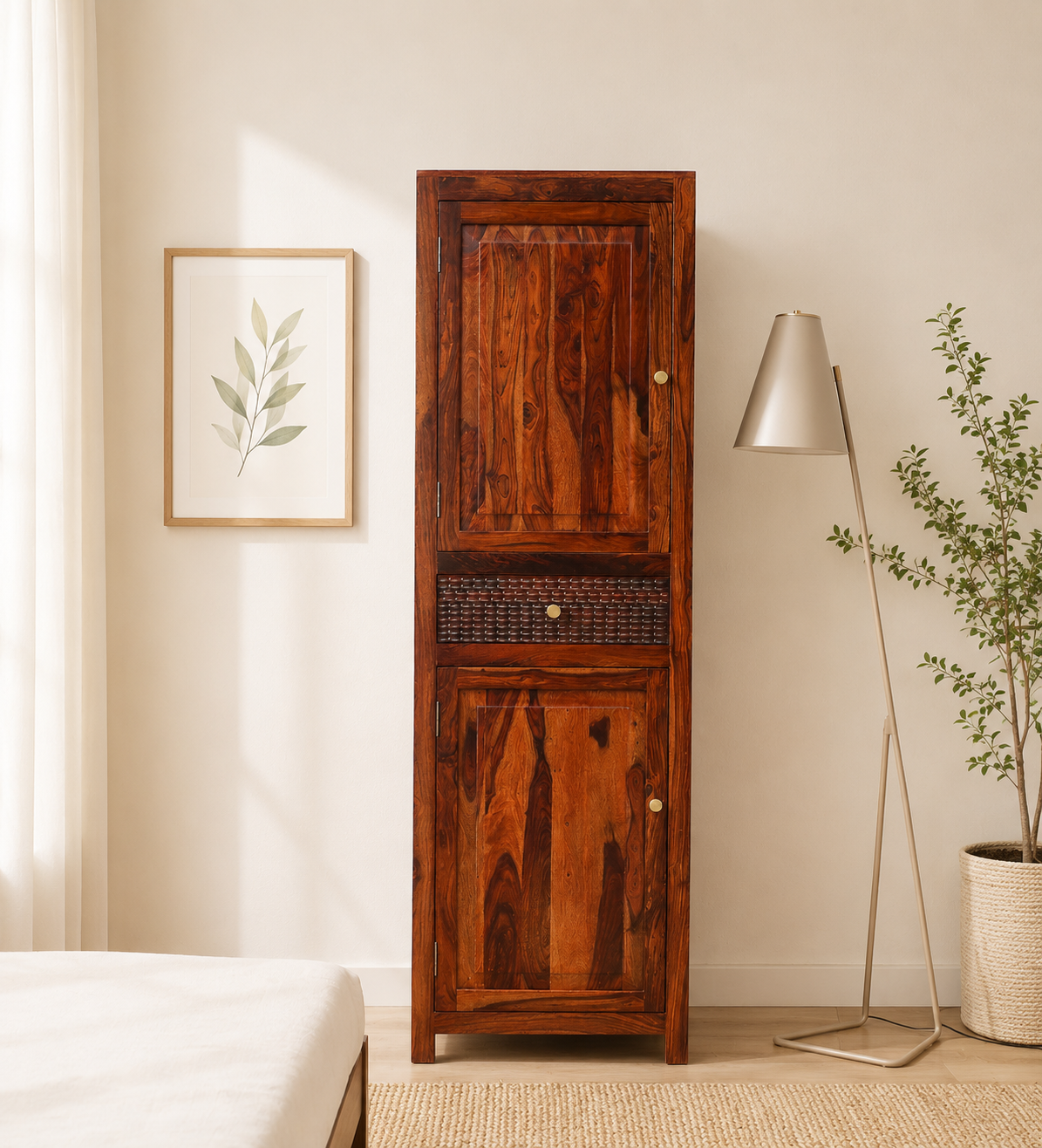 Nordic Designer 3 Door Wardrobe Crafted from Solid Sheesham Wood (1) Nordic Designer 1 Door Wardrobe Crafted from Solid Sheesham Wood - Image 1