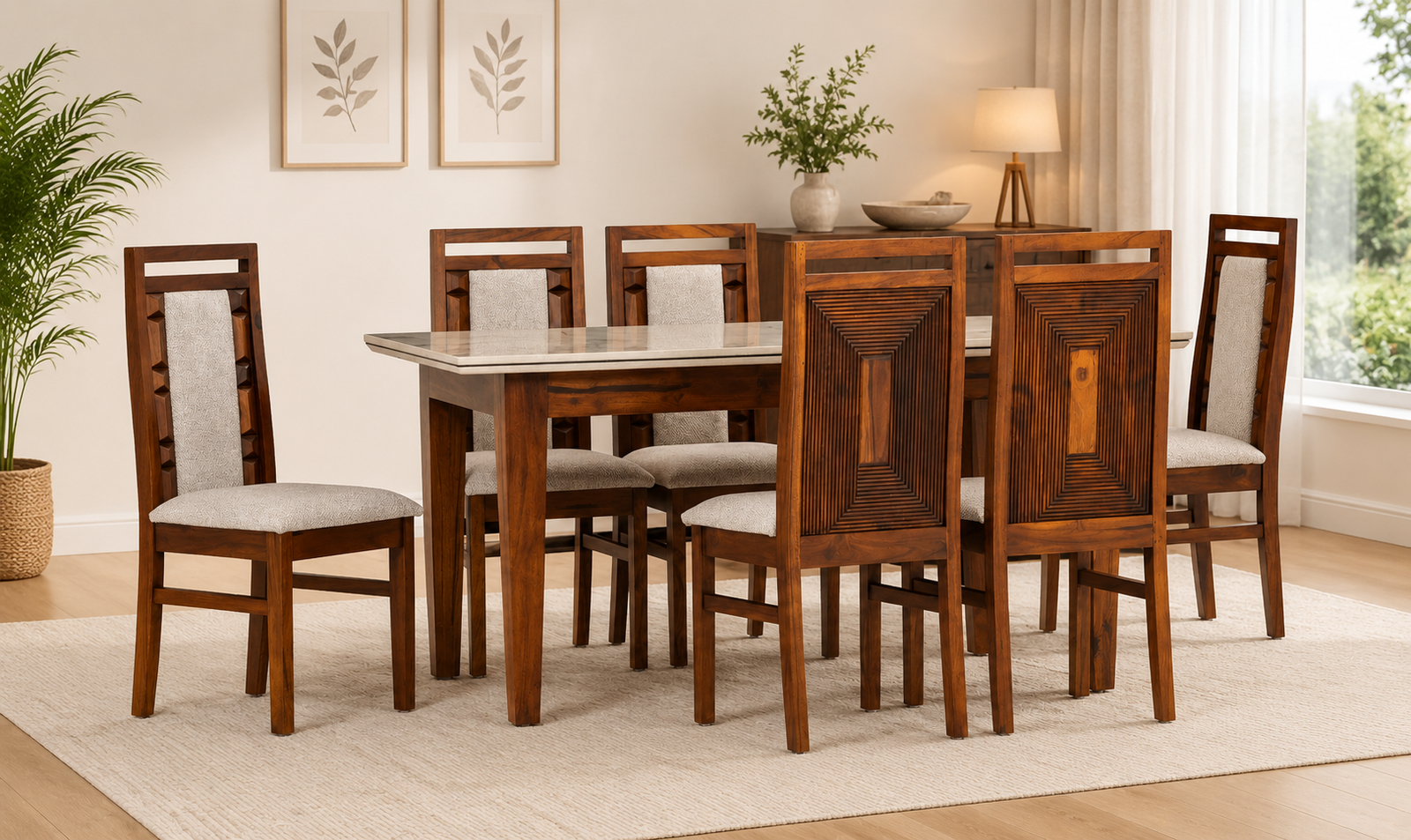 Norwich Mango Wood 6 Seater Dining Set In Water Resistant Honey Oak Finish With Bench (1) Norwich Mango Wood 6 Seater Dining Set In Water Resistant Honey Oak Finish With Bench - Image 1