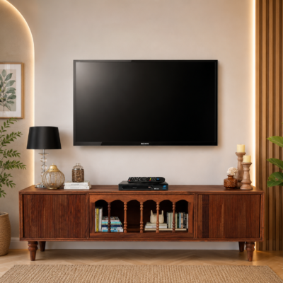 Oakvera Solid Sheesham Wood Media Console with Elegant Storage Design