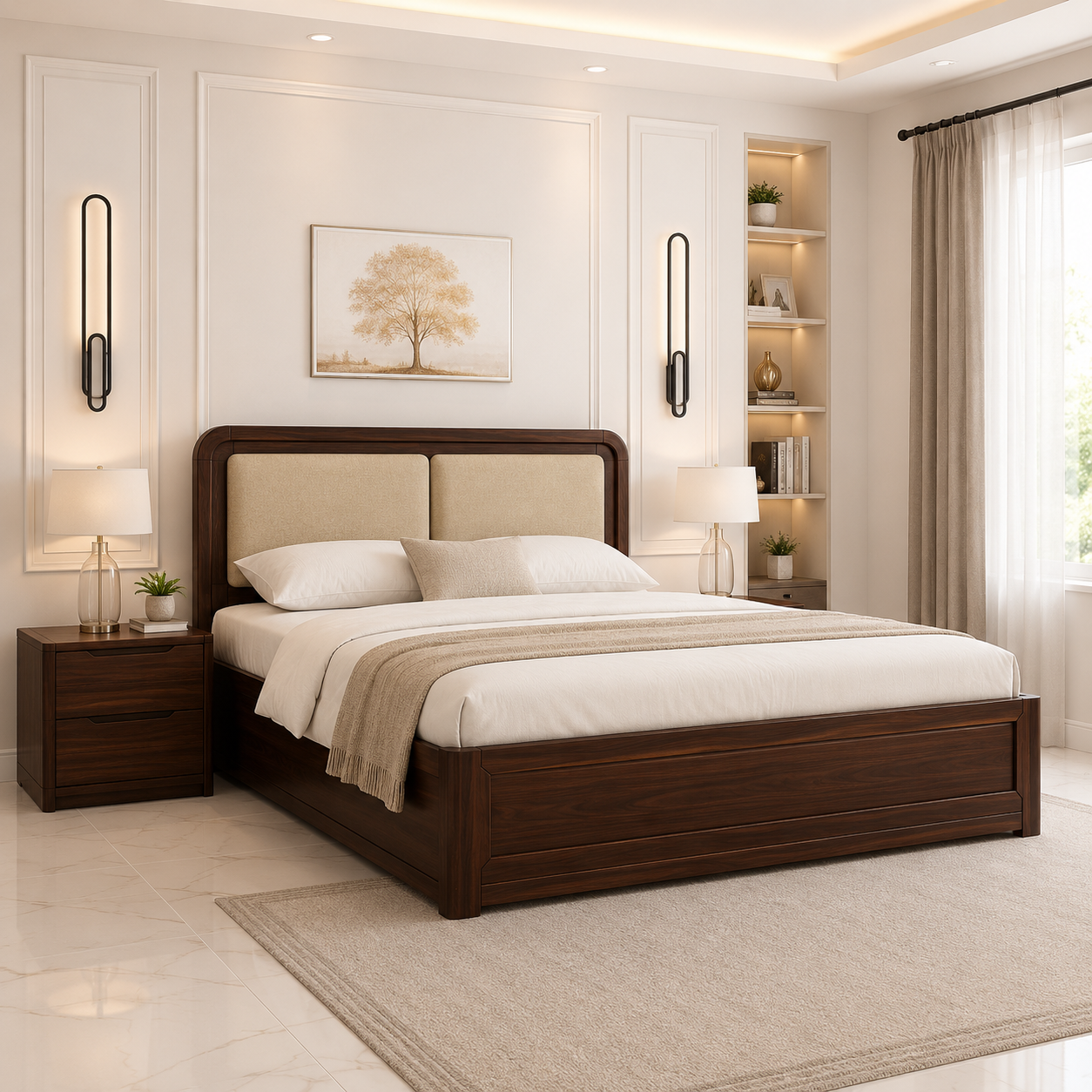 Orlena Handcrafted Wooden Bed with Spacious Storage Compartments (1) Orlena Handcrafted Wooden Bed with Spacious Storage Compartments - Image 1