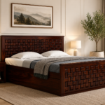 Ravena Contemporary Sheesham Wood Bed with Smooth Hydraulic Storage