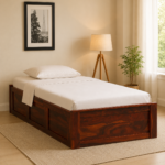 Rezvira Premium Wooden Single Bed with Clean Lines in Natural Grain Finish for Home