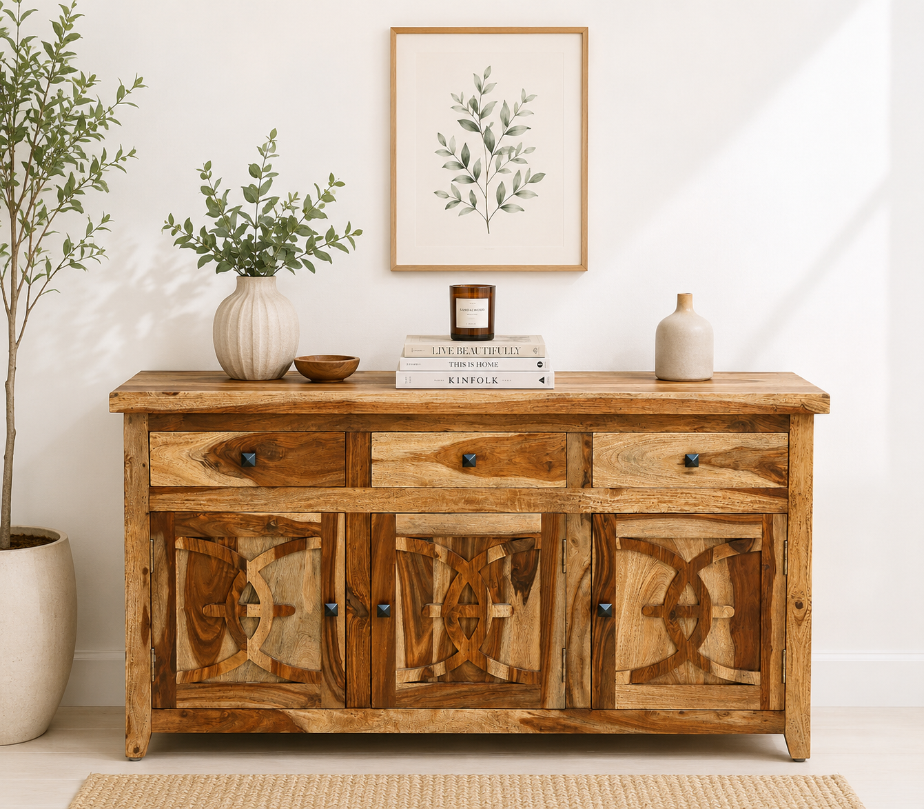 Rivano Designer Sheesham Wood Sideboard Cabinet (1) Rivano Designer Sheesham Wood Sideboard Cabinet - Image 1