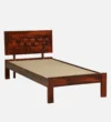Selvora Solid Wood Single Bed with Traditional Carving in Warm Natural Finish - Image 5