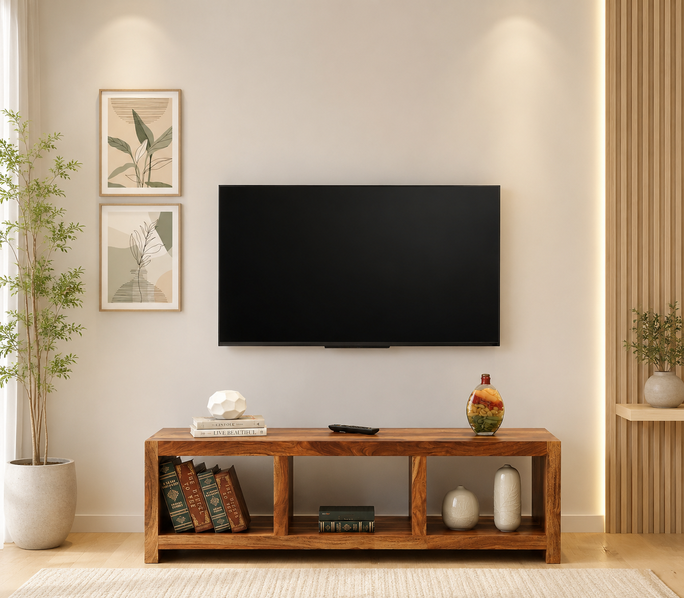 Solvique Solid Sheesham Wood Entertainment Unit for Modern Living Room (1) Solvique Solid Sheesham Wood Entertainment Unit for Modern Living Room - Image 1