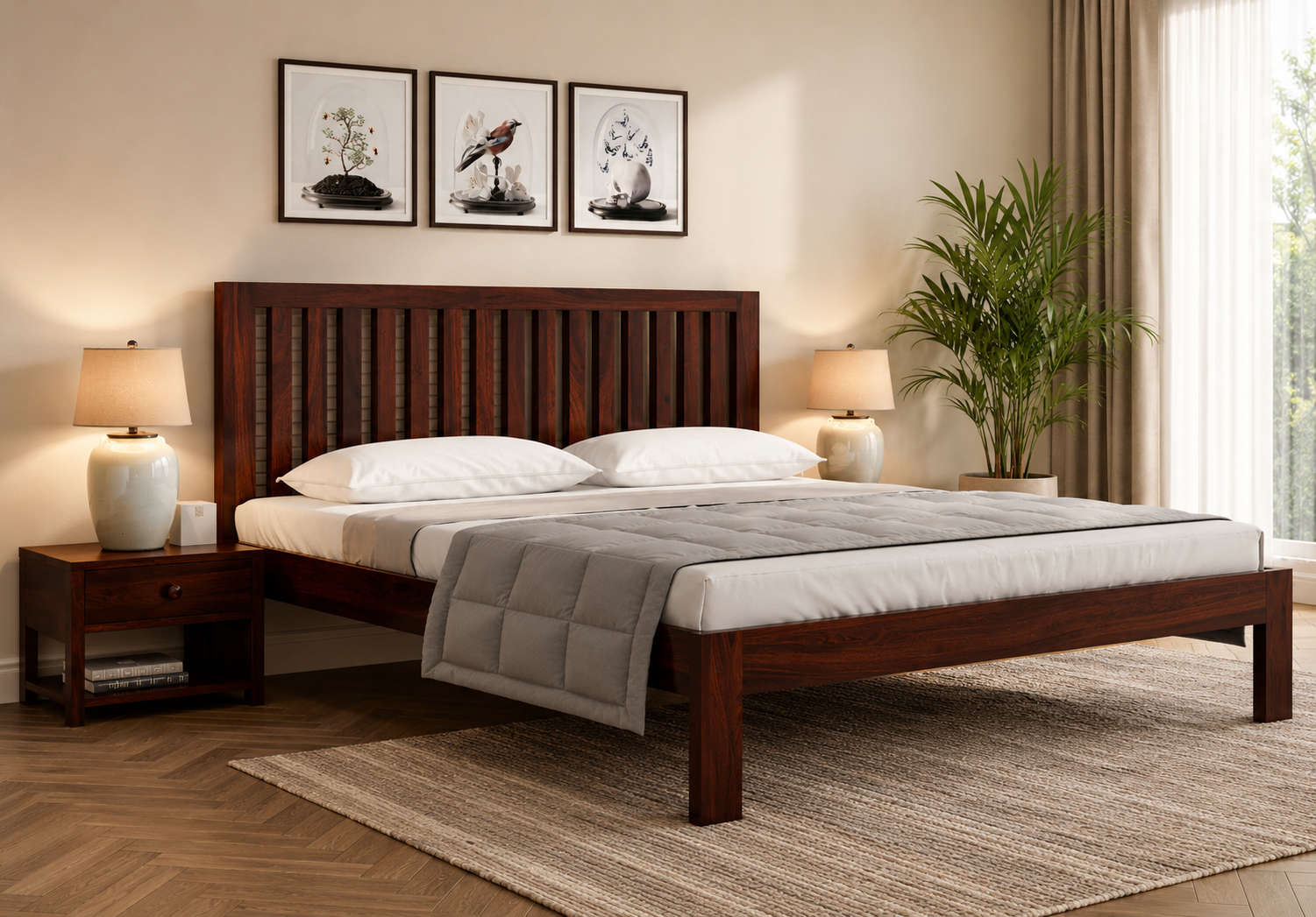 Tivora Elegant Solid Sheesham Wood Bed with Premium Finish (1) Tivora Elegant Solid Sheesham Wood Bed with Premium Finish - Image 1