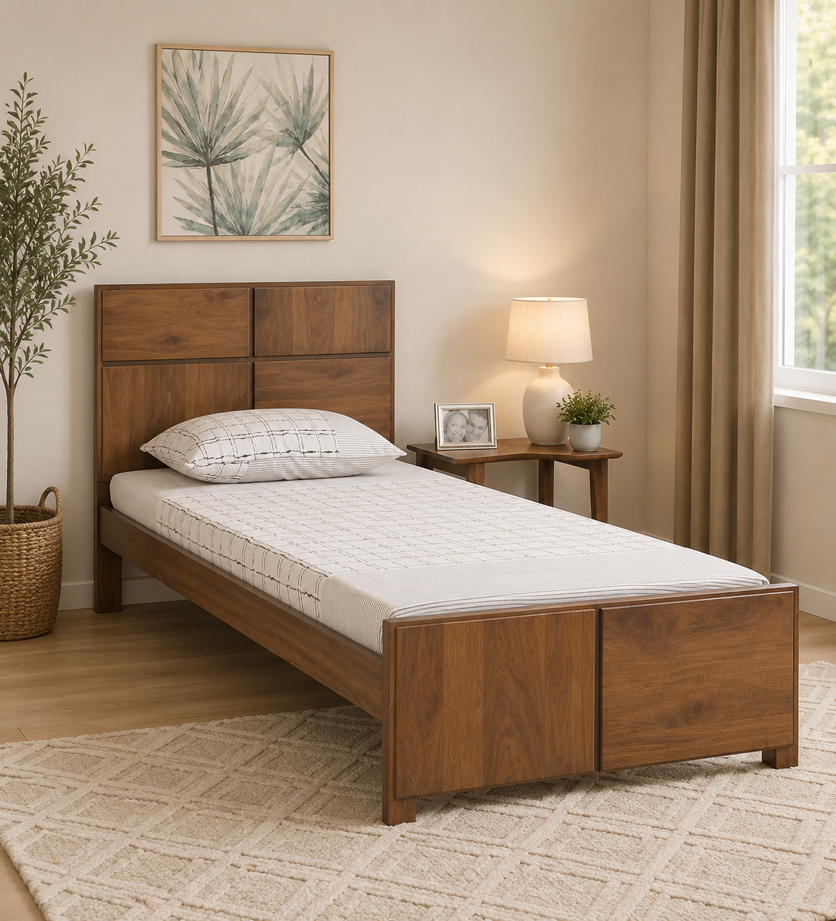 Trevora Solid Sheesham Wood Single Bed with Simple Design in Natural Finish for Home (1) Trevora Solid Sheesham Wood Single Bed with Simple Design in Natural Finish for Home - Image 1