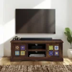 Veltrix Solid Wood TV Console with Spacious Open Shelf Design