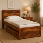 Vintira Premium Sheesham Wood Single Bed with Strong Base in Natural Shade for Home