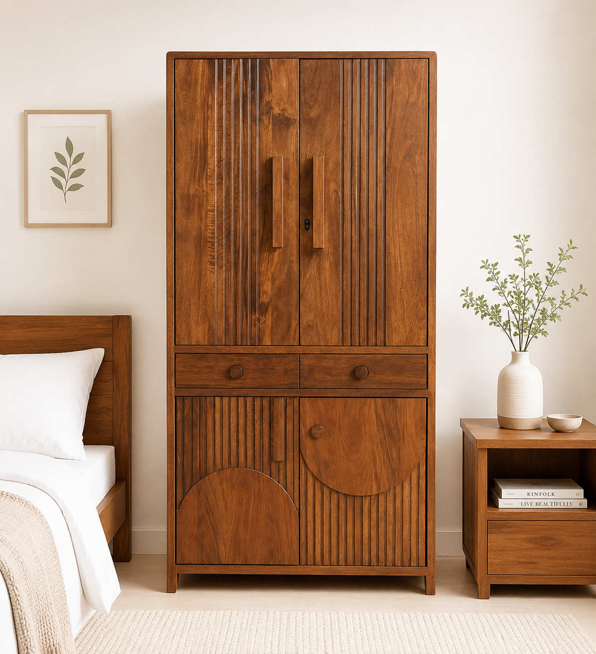 Westbury Elegant Sheesham Wood 2 Door Wardrobe with Drawer Storage (1) Westbury Elegant Sheesham Wood 2 Door Wardrobe with Drawer Storage - Image 1