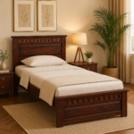 Zenvora Sheesham Wood Single Bed with Sleek Frame and Natural Finish for Bedroom