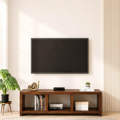 Zeravik Solid Sheesham Wood TV Console in Rich Walnut Finish