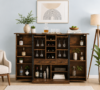 Elan Classic Wooden Bar Cabinet with Glass Doors & Shelves in Wenge Finish