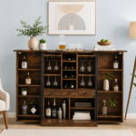 Elan Classic Wooden Bar Cabinet with Glass Doors & Shelves in Wenge Finish