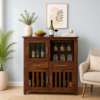Kael Designer Bar Cabinet with Brass Handles in Wenge Finish