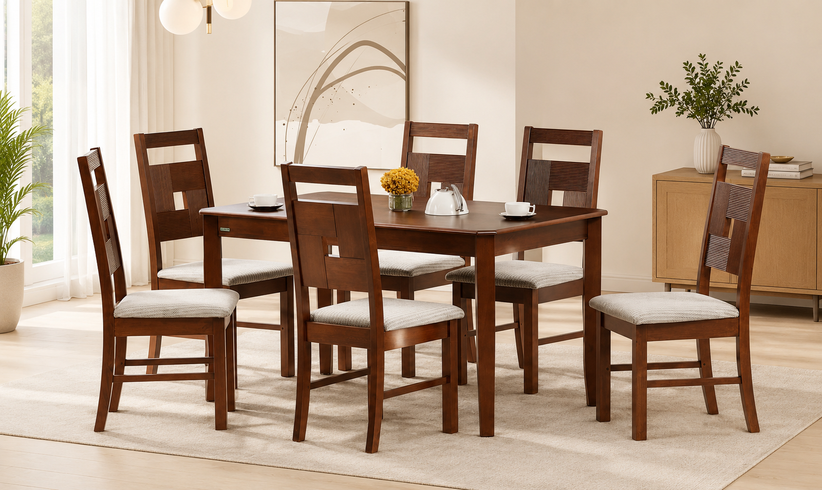 Naturo Sheesham Wood 6 Seater Dining Set In Natural Termite Resistant Finish With Bench (1) Naturo Sheesham Wood 6 Seater Dining Set In Natural Termite Resistant Finish With Bench - Image 1