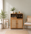 Noor Handcrafted Sheesham Wood Bar Cabinet with Mirror Panel in Wenge Finish