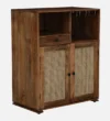 Noor Handcrafted Sheesham Wood Bar Cabinet with Mirror Panel in Wenge Finish - Image 2