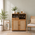 Noor Handcrafted Sheesham Wood Bar Cabinet with Mirror Panel in Wenge Finish