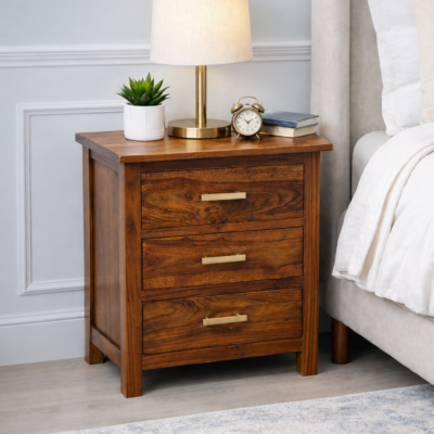 Noor Handcrafted Sheesham Wood Bedside Table in Rich Wenge Finish