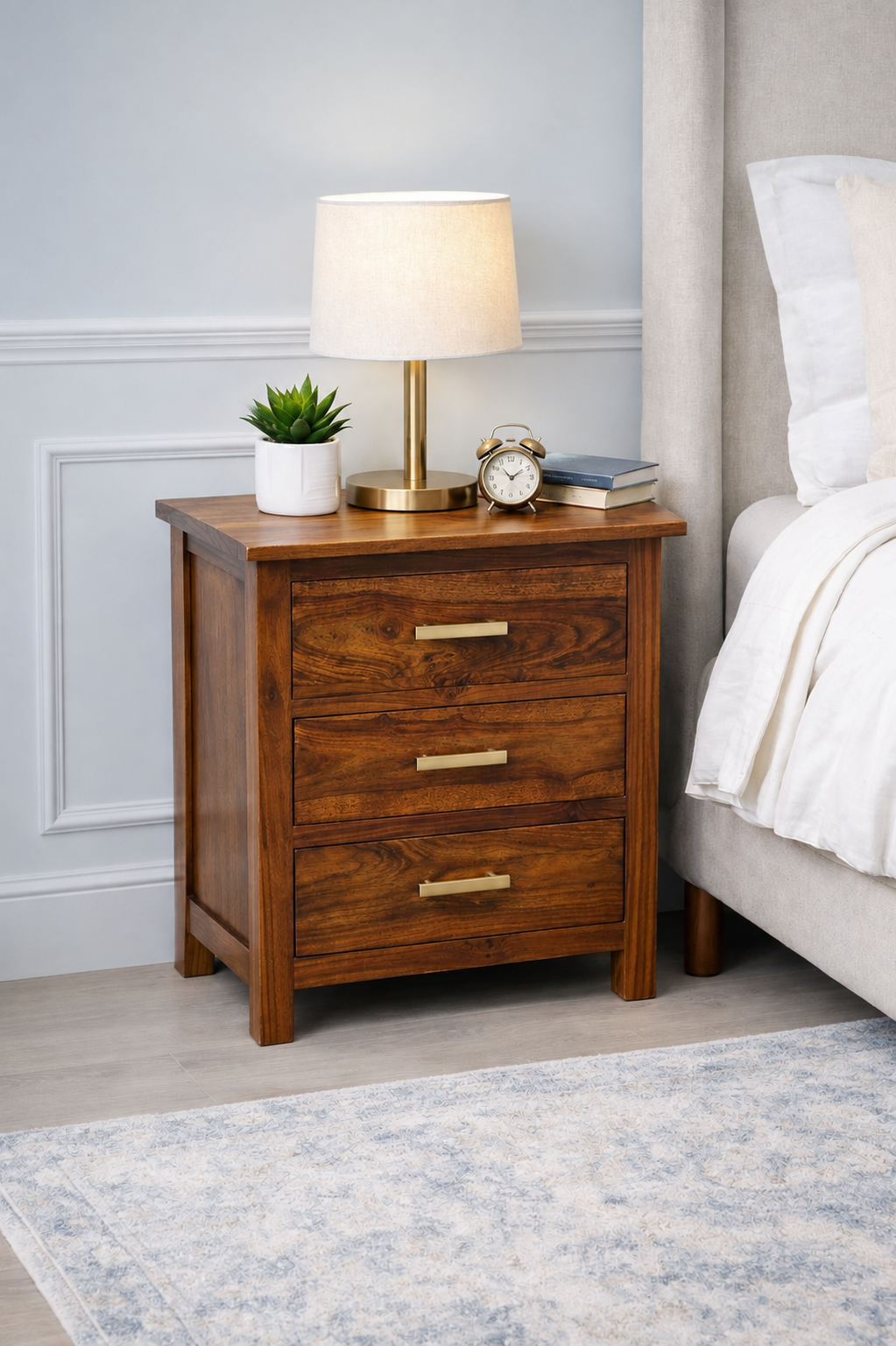 Noor Handcrafted Sheesham Wood Bedside Table in Rich Wenge Finish (1) Noor Handcrafted Sheesham Wood Bedside Table in Rich Wenge Finish - Image 1