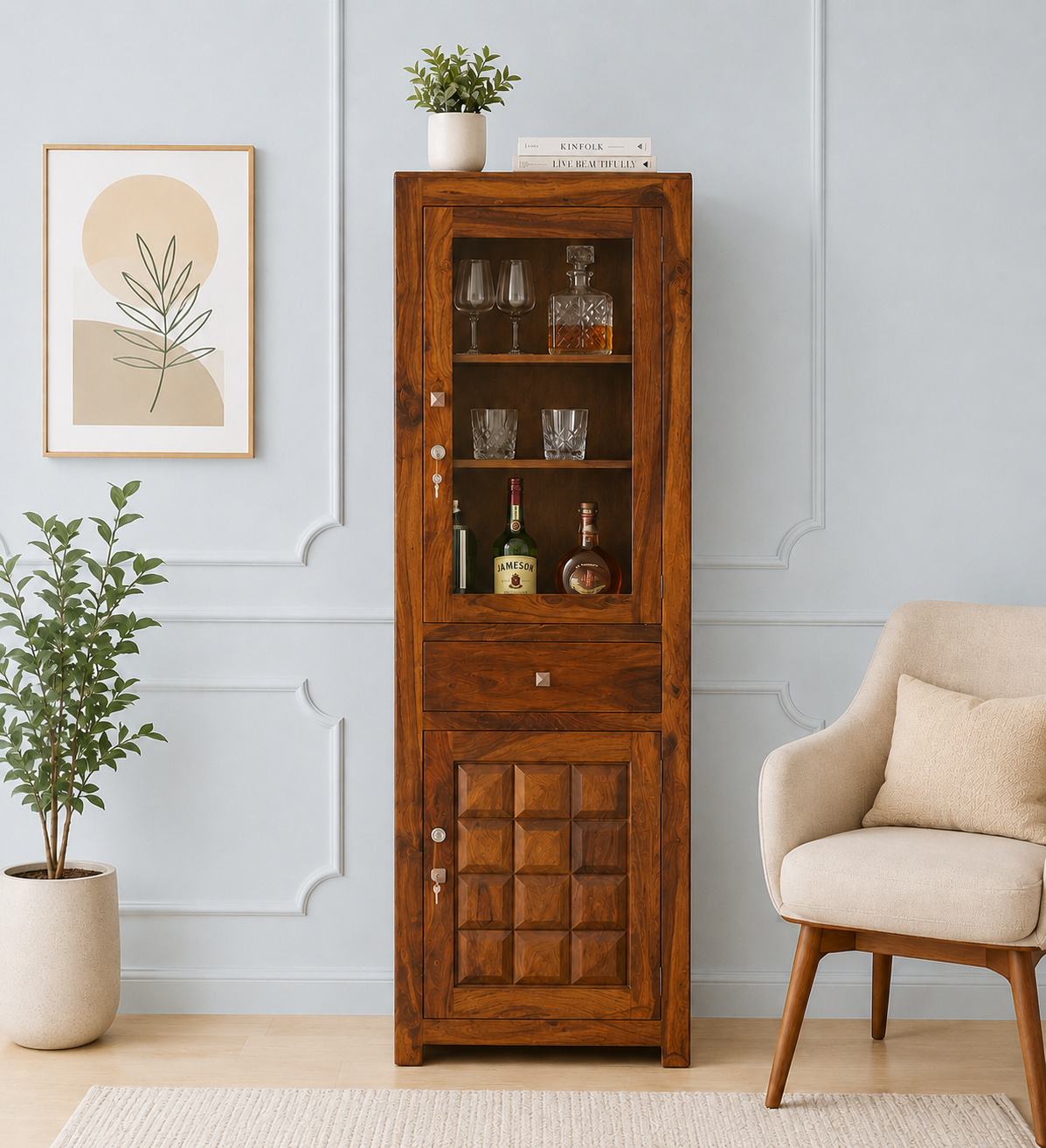 Reyo Multipurpose Bar Cabinet with Wine & Glass Storage in Wenge Finish (1) Reyo Multipurpose Bar Cabinet with Wine & Glass Storage in Wenge Finish - Image 1