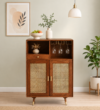 Saki Solid Wood Bar Cabinet with Wine Rack & Glass Storage in Wenge Finish