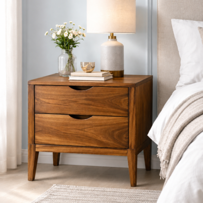 Saki Solid Wood Bedside Table with Drawer & Open Shelf in Wenge Finish
