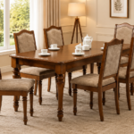 Timberline Sheesham Wood 6 Seater Dining Set In Natural Rustic Brown Finish With Bench