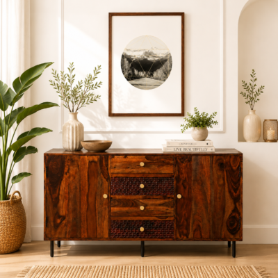 Zeno Classic Sheesham Wood Cabinet with Shelves in Wenge Finish