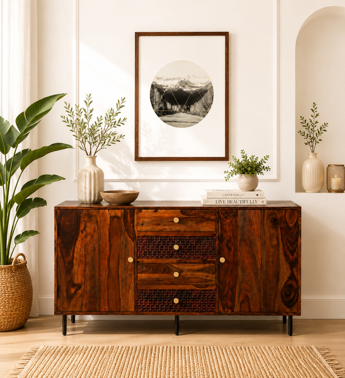 Zeno Classic Sheesham Wood Cabinet with Shelves in Wenge Finish (1) Zeno Classic Sheesham Wood Cabinet with Shelves in Wenge Finish - Image 1