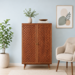 Zeno Modern Bar Cum Storage Cabinet with Glass Doors in Wenge Finish