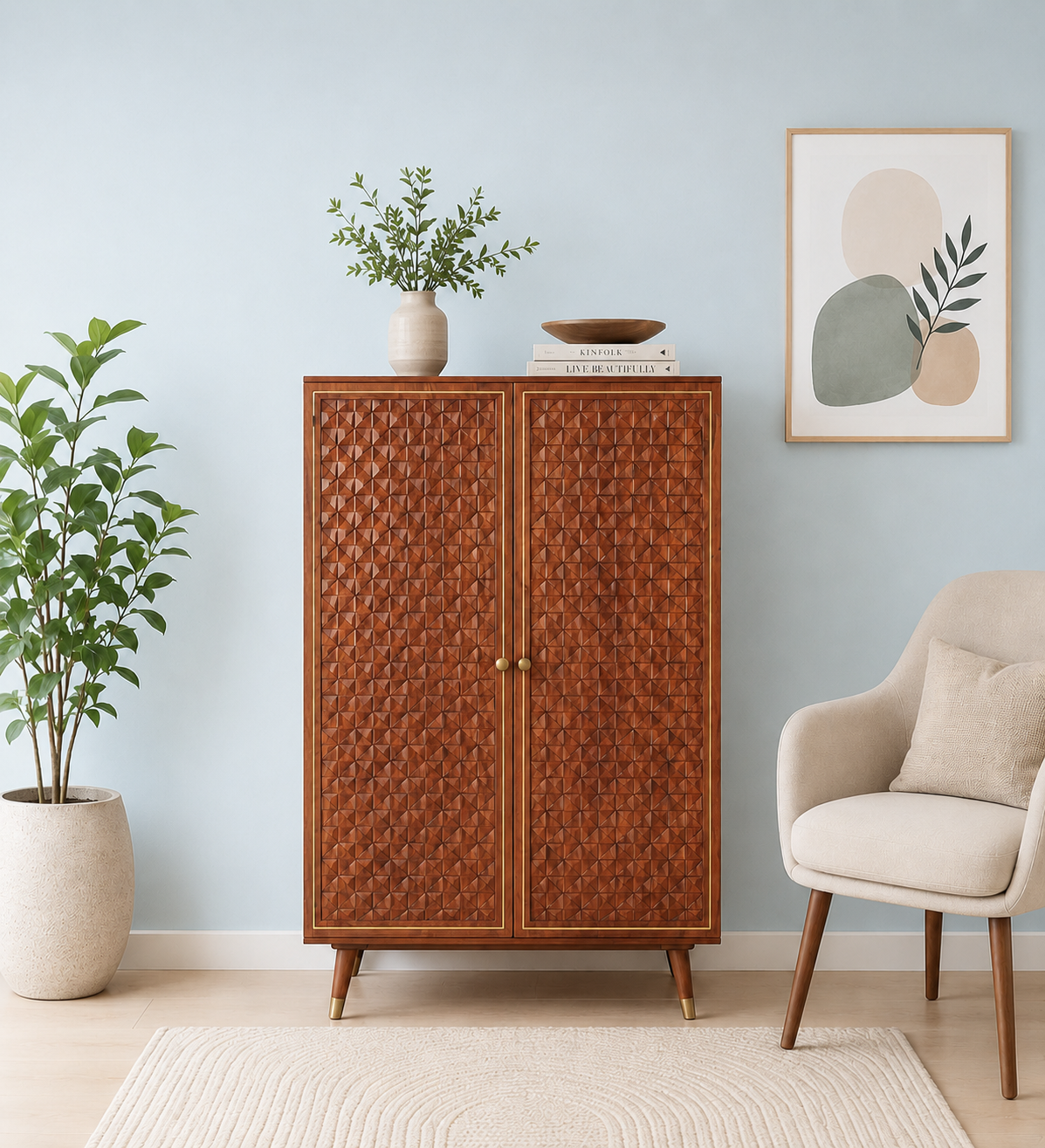 Zeno Modern Bar Cum Storage Cabinet with Glass Doors in Wenge Finish (1) Zeno Modern Bar Cum Storage Cabinet with Glass Doors in Wenge Finish - Image 1