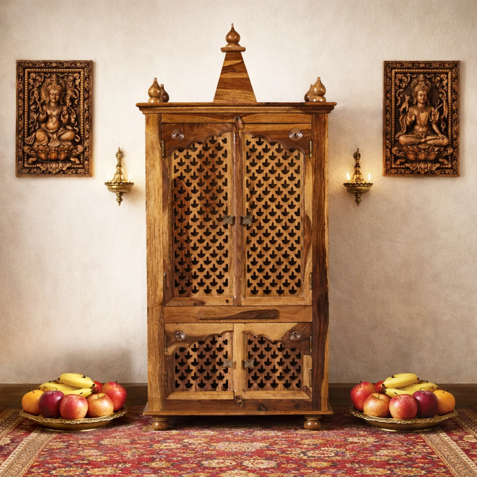 Kiara Traditional Solid Sheesham Wood Pooja Mandir for Home (5) Kiara Traditional Solid Sheesham Wood Pooja Mandir for Home - Image 1