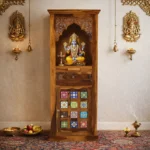 Tanvika Classic Wooden Pooja Ghar with Drawer Storage